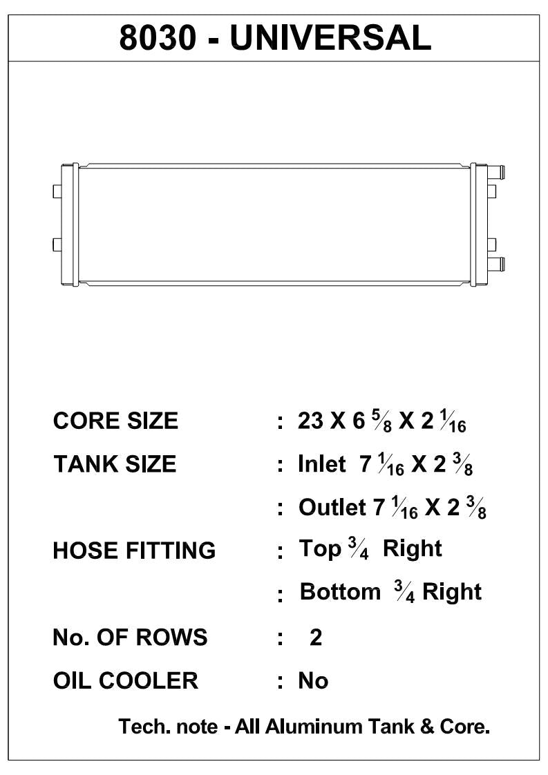 Universal Dual-Pass Heat Exchanger 25"x7.25"x2.5"