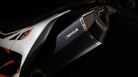 BLACK HAWK Slip on Exhaust for KTM 690 SMC-R & 690 Enduro R — Connection Tube w/ Cat + Silencer Black