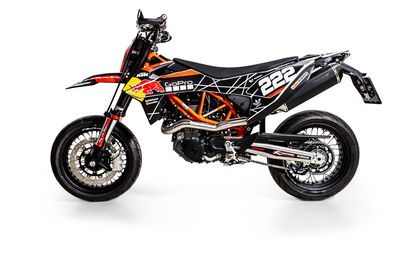 BLACK HAWK Slip on Exhaust for KTM 690 SMC-R & 690 Enduro R — Headers + Connection Tube w/o Cat + Silencer Black