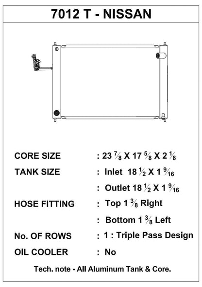 Nissan 370Z 08-17 Radiator Manual Triple-Pass / Infiniti G37