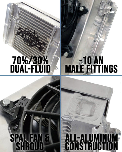 Universal Dual Fluid Oil Cooler 13.8"x10" Bar&Plate w/ 9" SPAL Fan