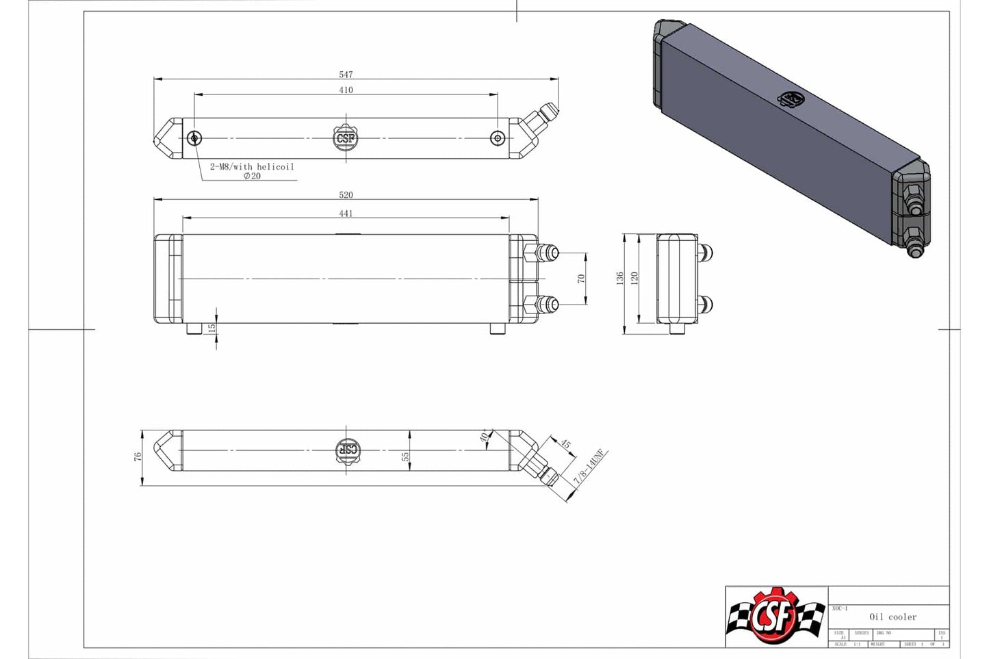 Universal Dual-Pass Oil Cooler -10 Fittings 22"x5"x2.25"