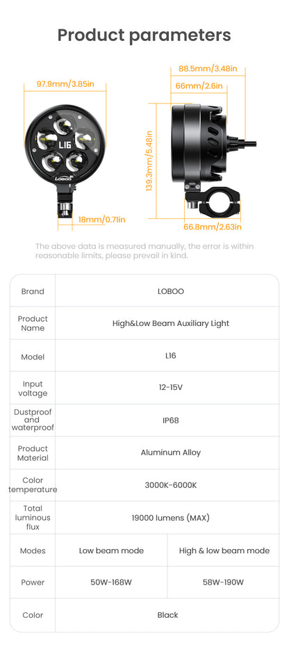 L16 High&Low Beam Auxiliary Light (Black)