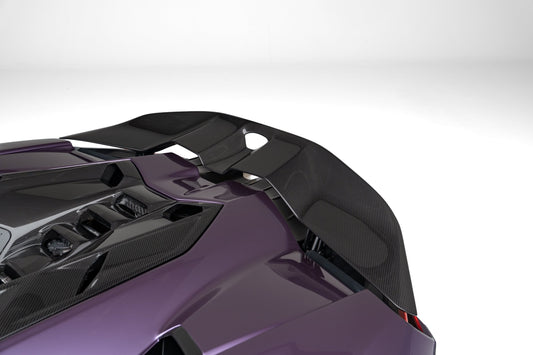 Lamborghini Revuelto Rear wing supports the negative lift visible carbon