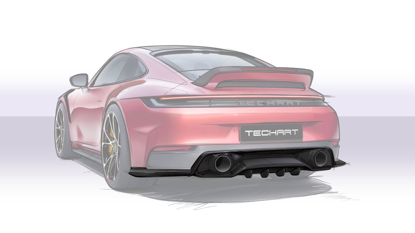Porsche 992.2 GTS Rear diffuser, exposed carbon fiber, glossy