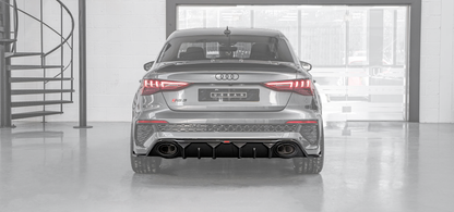 Audi RS3 8Y Saloon Rear Diffuser with Bumper Sills - Visual Carbon Fibre with URBAN Emblem