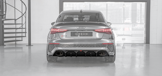 Audi RS3 8Y Saloon Rear Diffuser with Bumper Sills - Visual Carbon Fibre with URBAN Emblem