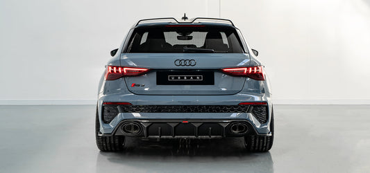 Audi RS3 8Y Hatchback Rear Diffuser with Bumper Sills - Visual Carbon Fibre with URBAN Emblem